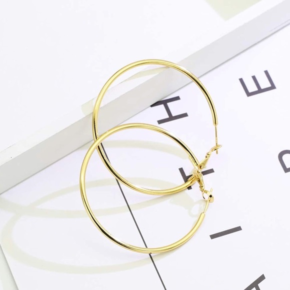 2 inch Gold over Sterling Silver Hoop Earrings - Picture 5 of 6